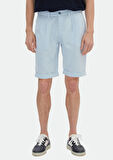 Açık Mavi Düz Dokuma Carrot Fit Casual %100 Pamuk Bermuda
