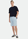 Açık Mavi Düz Dokuma Carrot Fit Casual %100 Pamuk Bermuda