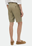 Açık Yeşil Düz Dokuma Carrot Fit Casual %100 Keten Bermuda