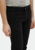 Siyah Düz Slim Fit Denim Pamuk Karışımlı Pantolon