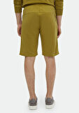 Yağ Yeşili Düz Örme Jogging Fit Spor Pamuk Karışımlı Bermuda