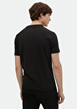 Siyah Baskılı Bisiklet Yaka %100 Pamuk T-Shirt