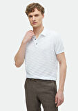 Beyaz Polo Yaka Jakarlı %100 Pamuk Triko