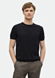 Siyah Bisiklet Yaka Düz Örgü %100 Pamuk Triko
