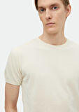 Ekru Bisiklet Yaka Düz Örgü %100 Pamuk Triko