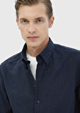 Lacivert Çizgili Casual Fit Dokuma Casual %100 Pamuk Gömlek