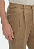 Vizon Çizgili Dokuma Carrot Fit Klasik %100 Keten Pantolon