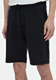 Siyah Düz Örme Jogging Fit Casual Bermuda