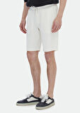 Ekru Düz Örme Jogging Fit Casual Bermuda