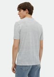 İndigo Çizgili Bisiklet Yaka %100 Keten T-Shirt