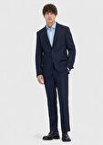 Lacivert Çizgili Zeroweight Slim Fit %100 Yün Takım Elbise