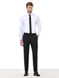 Siyah Düz Dokuma Slim Fit Klasik Yün Karışımlı Pantolon