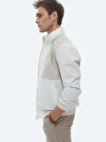 Beyaz Regular Fit Kapüşonlu Casual Dokuma Mont