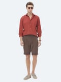 Kahverengi Dokuma Carrot Fit Casual Bermuda