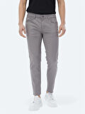 Gri Dokuma Slim Fit Casual Pamuk Karışımlı Pantolon