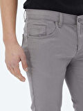 Gri Dokuma Slim Fit Casual Pamuk Karışımlı Pantolon