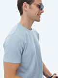 Mavi Jakarlı Bisiklet Yaka Pamuk Karışımlı T-Shirt