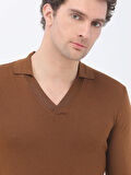 Tarçın Polo Yaka Yün Karışımlı Triko Kazak