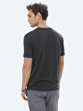 Antrasit Baskılı Bisiklet Yaka T-Shirt