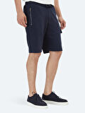 Lacivert Düz Örme Jogging Fit Casual Bermuda