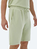 Açık Yeşil Düz Örme Jogging Fit Casual Bermuda