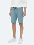 Mavi Düz Örme Jogging Fit Casual Bermuda