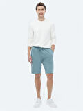 Mavi Düz Örme Jogging Fit Casual Bermuda