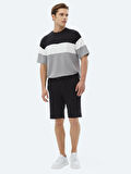 Siyah Düz Örme Jogging Fit Casual Bermuda