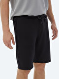 Siyah Düz Örme Jogging Fit Casual Bermuda