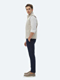 Ekru Regular Fit Dik Yaka Casual Dokuma Spor Yelek