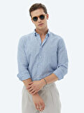 Lacivert Çizgili Regular Fit Dokuma Casual Pamuk Karışımlı Gömlek