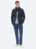 Lacivert Regular Fit Dik Yaka Casual Dokuma Mont