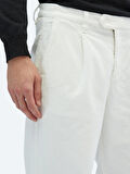 Ekru Dokuma Loose Fit Kadife Casual Pamuk Karışımlı Pantolon