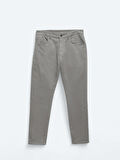 Gri Dokuma Slim Fit Casual Pamuk Karışımlı Pantolon