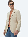 Bej Çizgili Modern Fit Pamuk Karışımlı Ceket