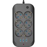Aksesuarcı Fulltech Termal Akım Korumalı, Çocuk Korumalı, 6'lı 2 mt Uzatma Kablosu 6 x Priz, 3 x USB - Ftr-11