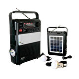 Aksesuarcı Güneş Enerjili Radyolu Kamp Işığı Solar Kamp Lambası Bluetooth Hoparlör 2 Ampüllü, USB Sd Girişli NS-8033LS