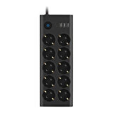 Aksesuarcı Termal Akım Korumalı 10'lu Priz, 3x USB, 1x Type-C Giriş, Isıya Dayanıklı, On'lu Grup Priz, Çoklu Uzatma Kablo, SİYAH, FTR-14