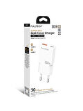 Fulltech FC71 30W GaN Süper İnce Hızlı Şarj Adaptörü | 1x USB-A + 1x USB-C | PD 30W & QC 3.0 Destekli Seyahat Tipi Şarj Cihazı