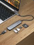 Fulltech FH26 5'i 1 Arada USB-C Çoklayıcı | 3xUSB Giriş + SD/TF Kart Okuyucu | Hızlı Veri Aktarımı & Güvenli Çip