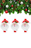 Yılbaşı Noel Baba Desenli Dekoratif Mandal 6'lı