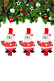 Yılbaşı Hediye Motifli Noel Baba Dekoratif Mandal 6'lı