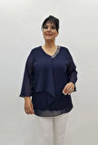 Miraggio Büyük Beden Abiye Bluz 98934 LACİVERT