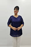 Miraggio Büyük Beden Abiye Bluz 99364 LACİVERT