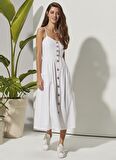 White by Nature Beyaz Kadın Maksi Plaj Elbisesi WBN3113-L