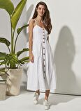White by Nature Beyaz Kadın Maksi Plaj Elbisesi WBN3113-XL
