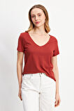 Tarçın V Yaka Kısa Kollu Basic T-shirt