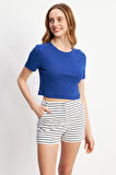 Lacivert Basic Üst Crop T-shirt