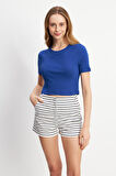 Lacivert Basic Üst Crop T-shirt