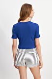 Lacivert Basic Üst Crop T-shirt